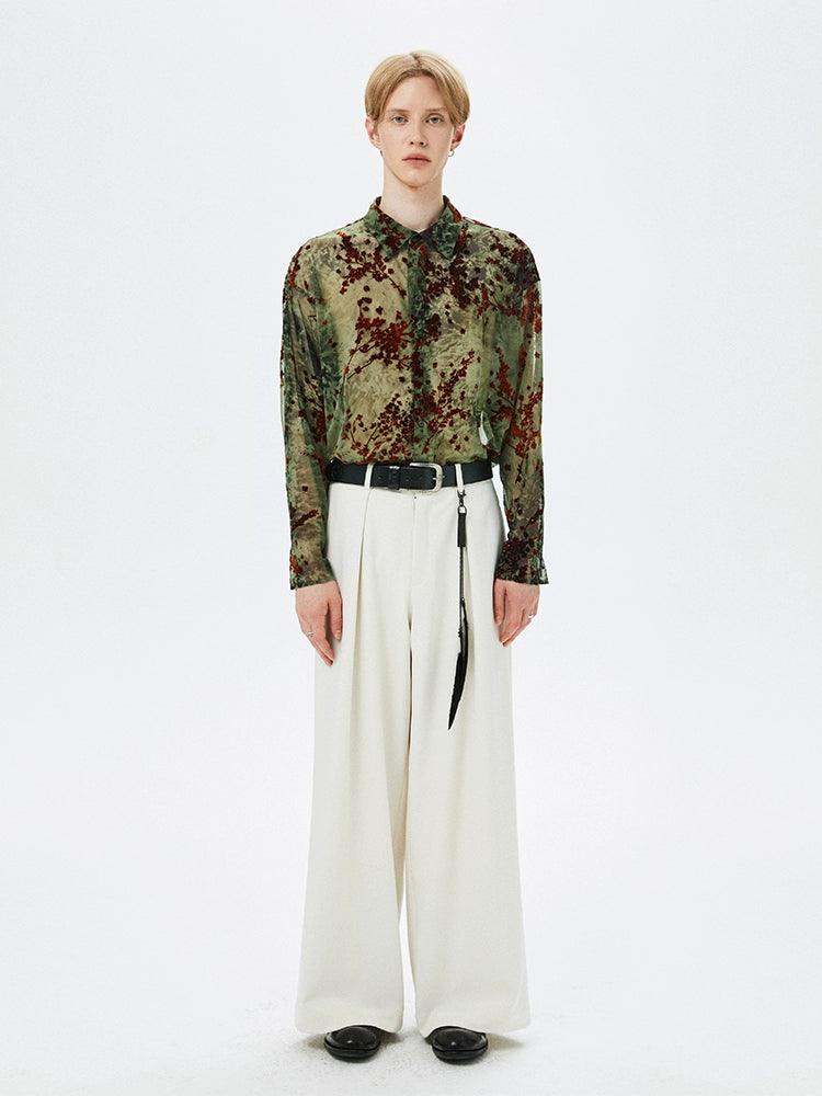 Floral Print Semi-Sheer Button-Up Shirt