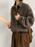 Oversized Brown Plaid Flannel Shirt