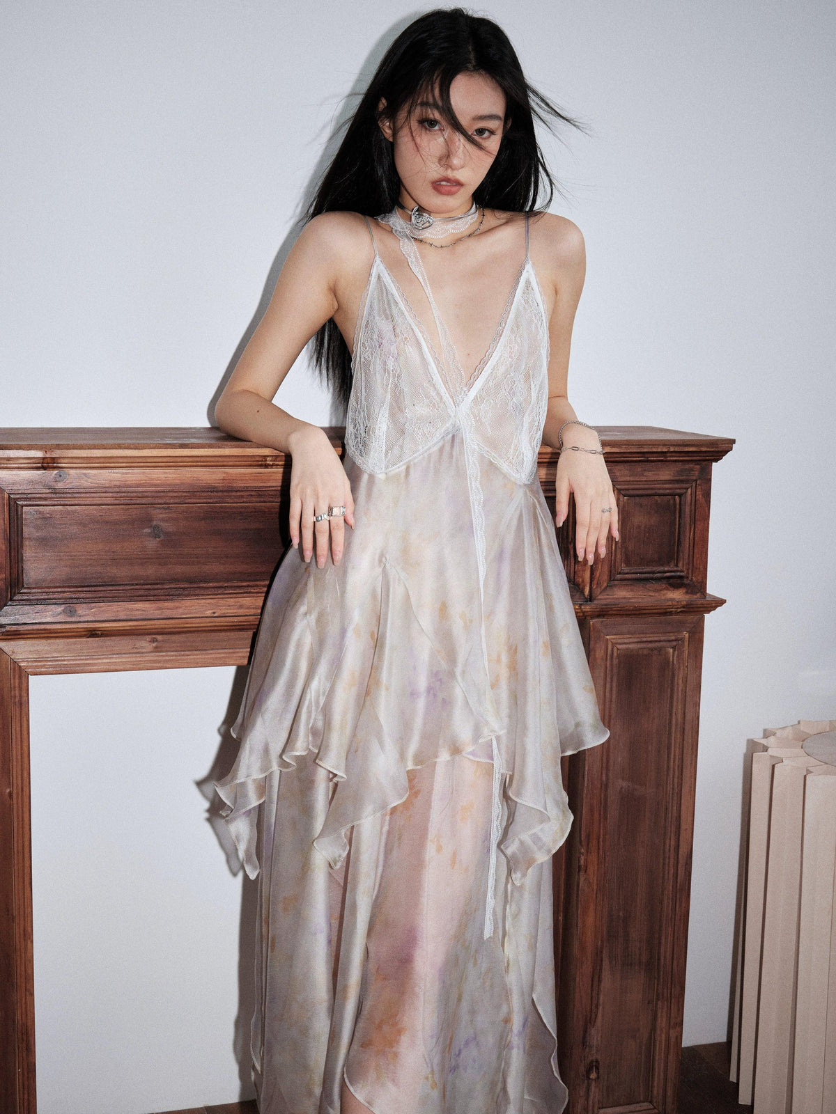 Ivory Layered Chiffon Slip Dress
