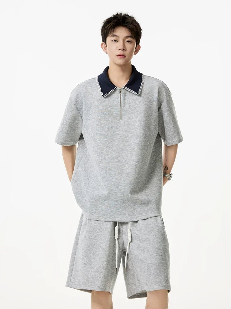 Contrast Collar Quarter-Zip Sweatshirt