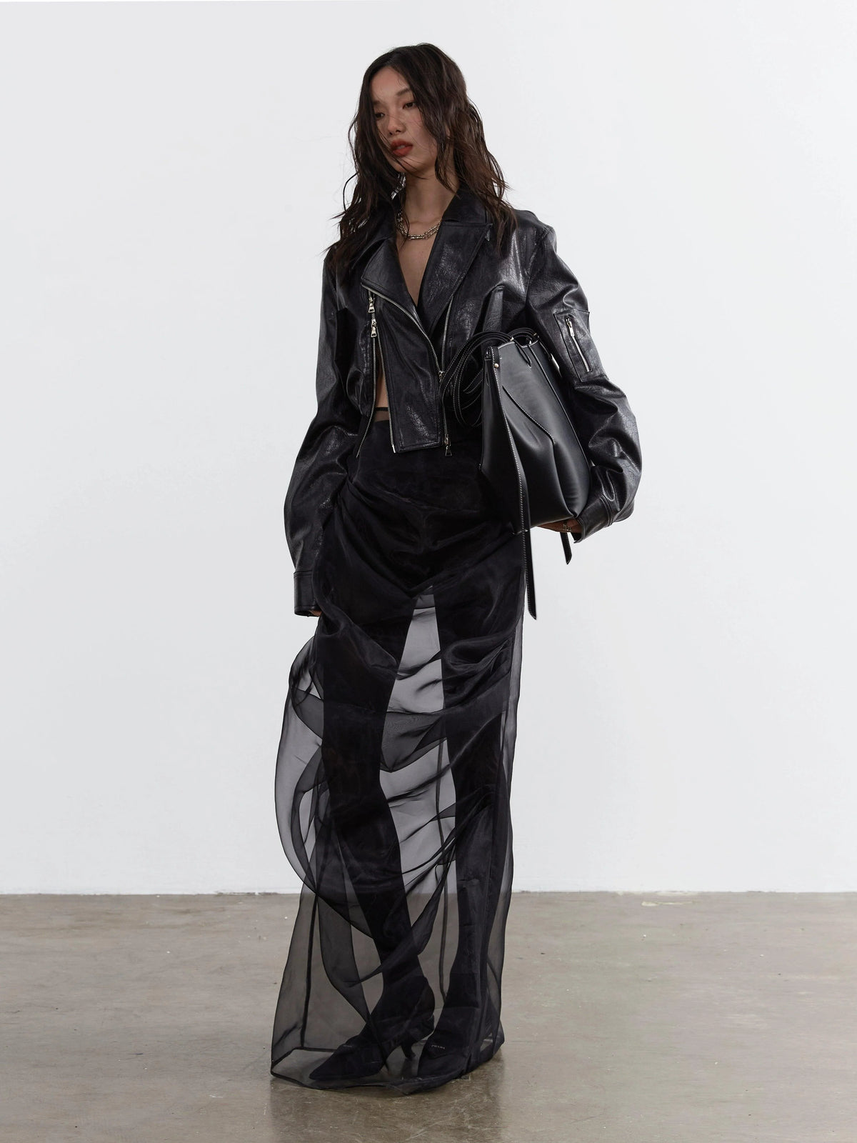 Elegant Two-Piece Maxi Skirt Set - Women'S Black Sheer Overlay Dress With Solid Underskirt