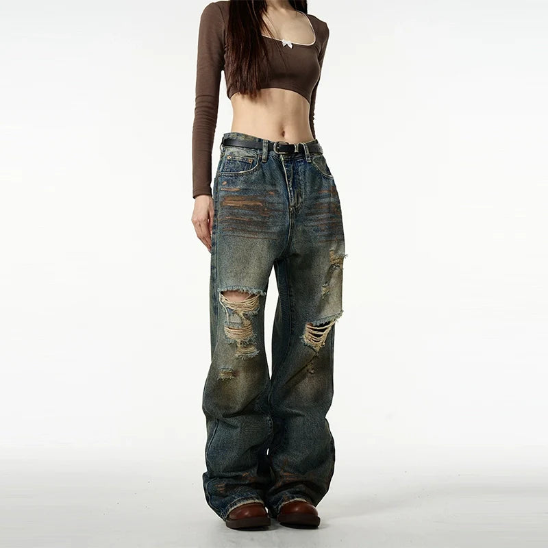 Distressed Baggy Ripped Denim Jeans