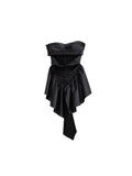 Elegant Ruffled Matte Pu Leather Crop Top