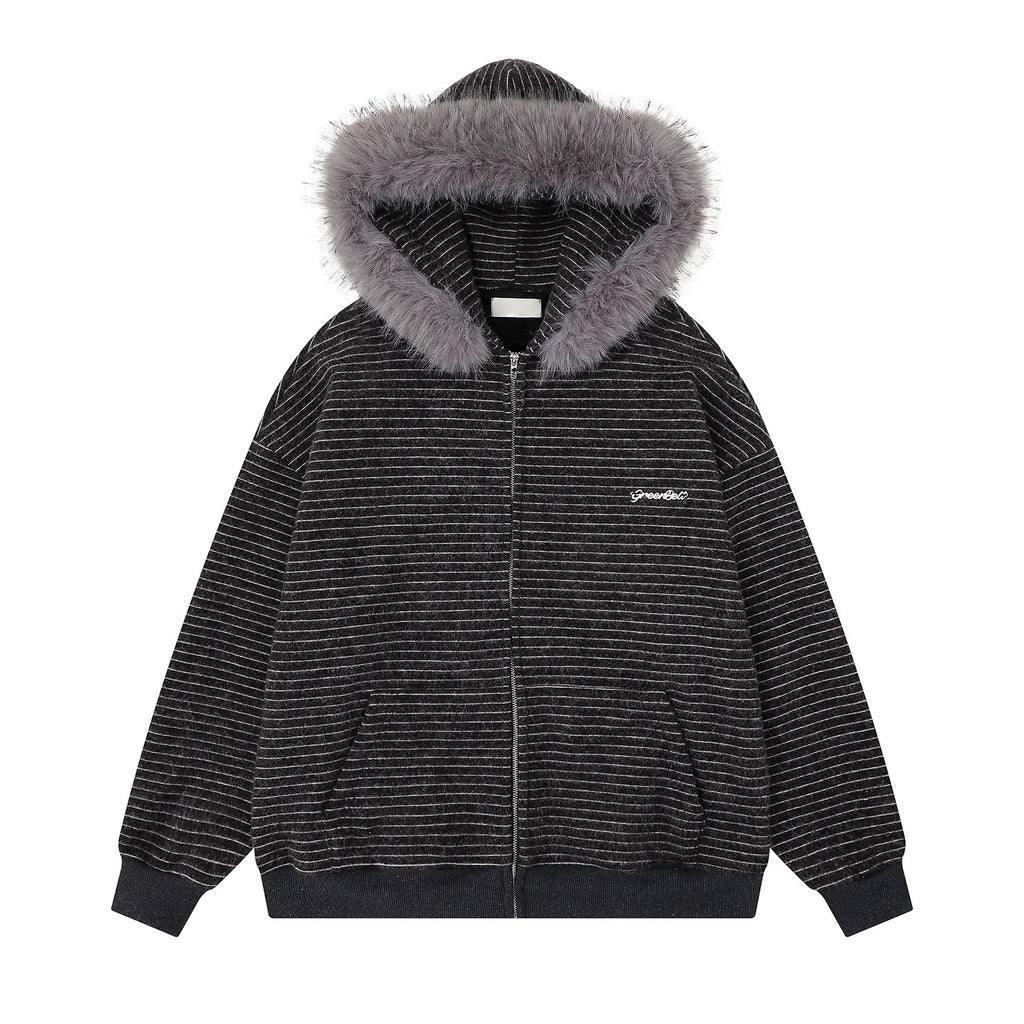 Frostline Striped Faux Fur Hoodie
