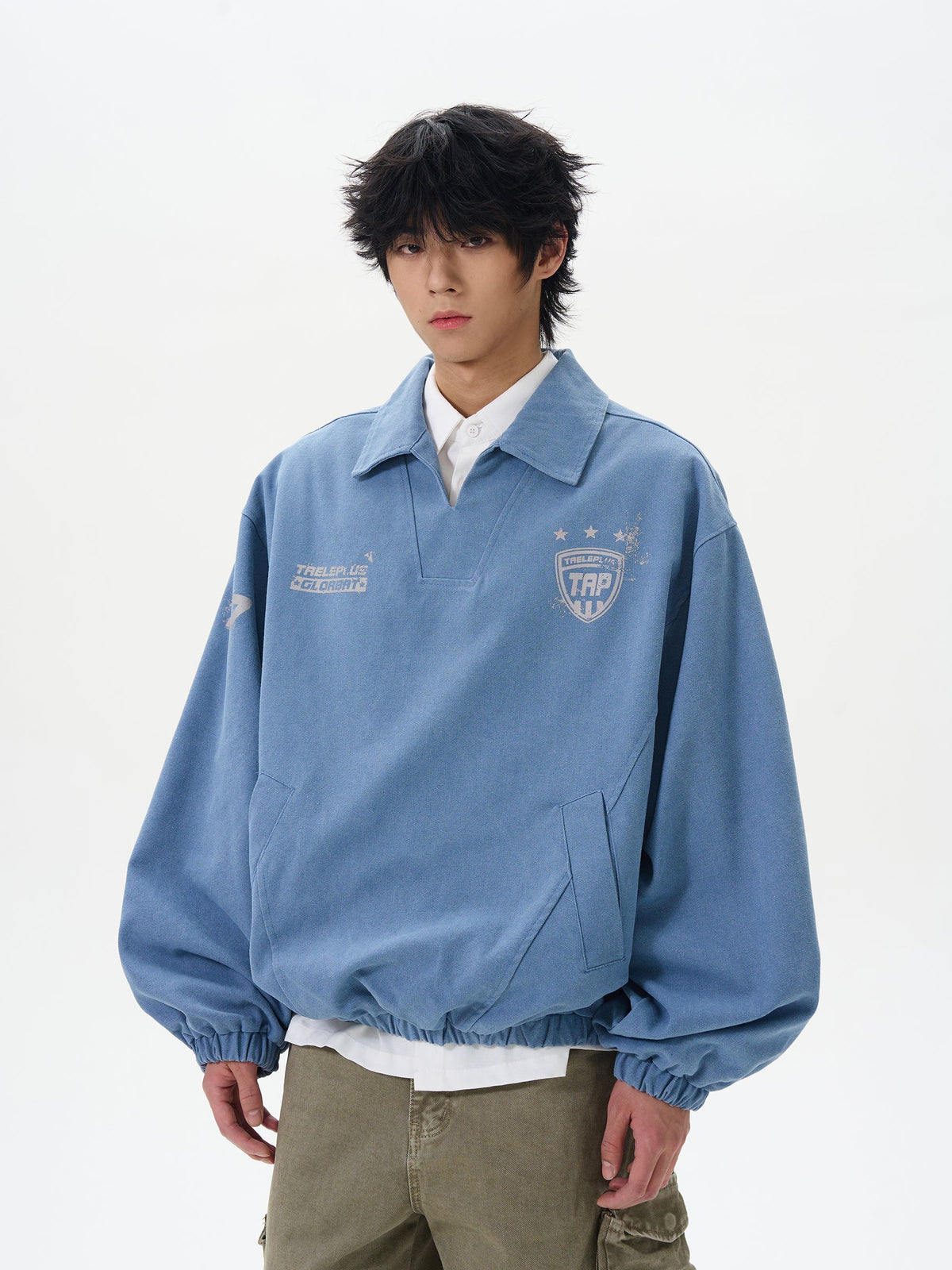 Men's Light Blue Vintage Varsity Pullover