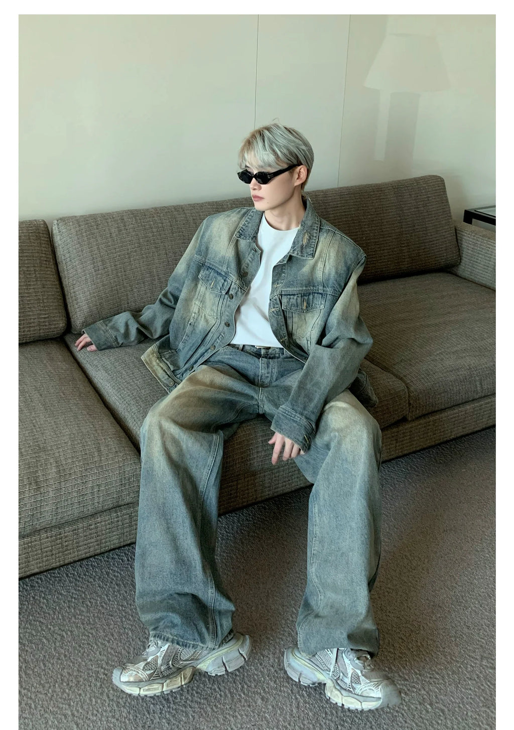 Distressed Vintage Wash Denim Set