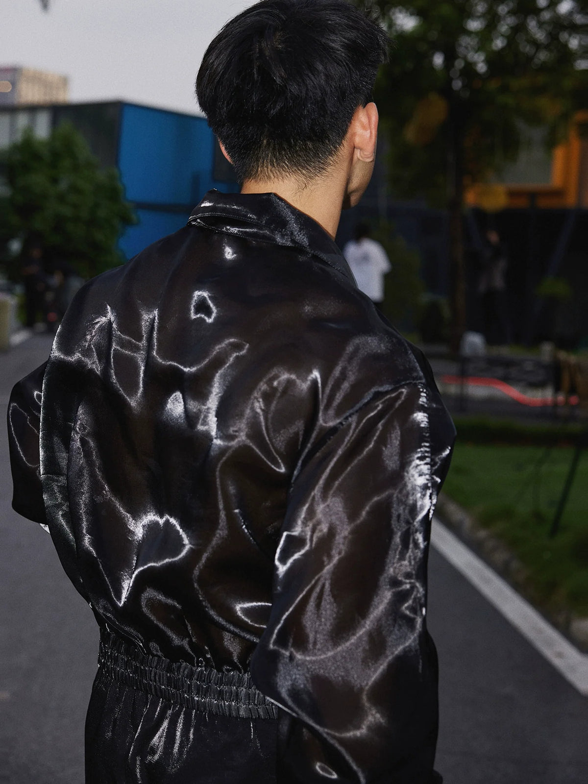Black Glossy Zip Up Jacket and Short