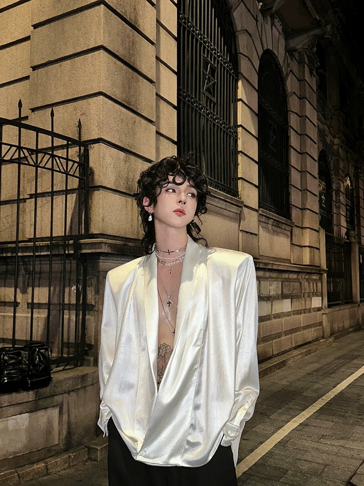 Satin Deep V-Neck Shirt