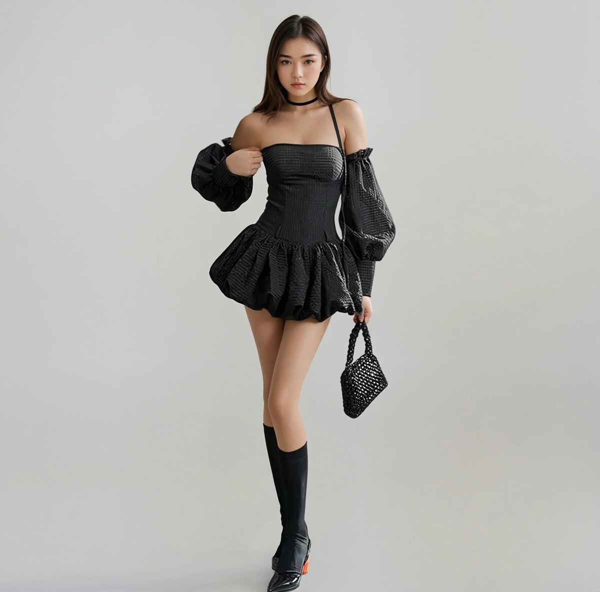 Puff Sleeve Mini Romper Dress