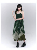 Forest Sprite Layered Maxi Dress - Women'S Green Ombre Tie-Dye Slip Dress With Asymmetrical Hem