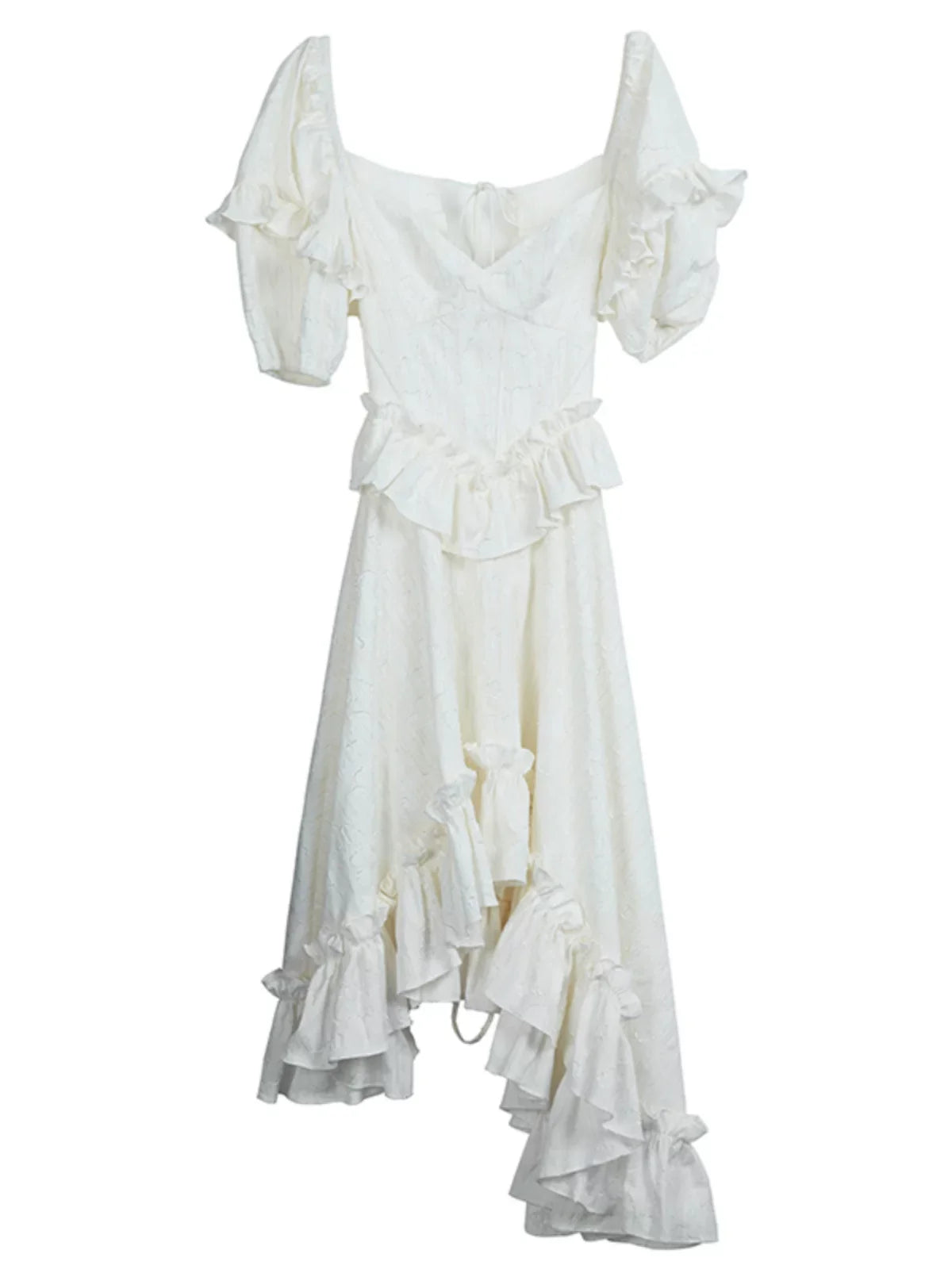 Ivory Ruffle Asymmetry Midi Dress