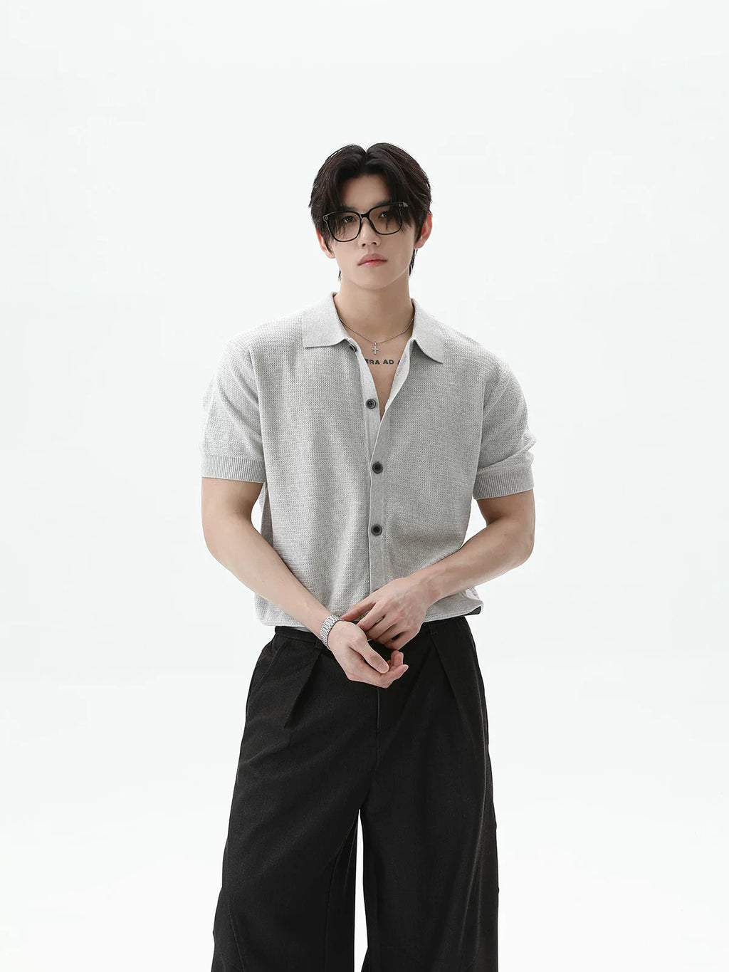 Retro Button Short-Sleeve Knit Cardigan