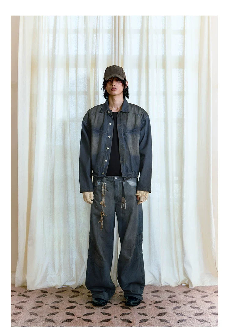 Faded Indigo Panelled Denim Trucker Jacket