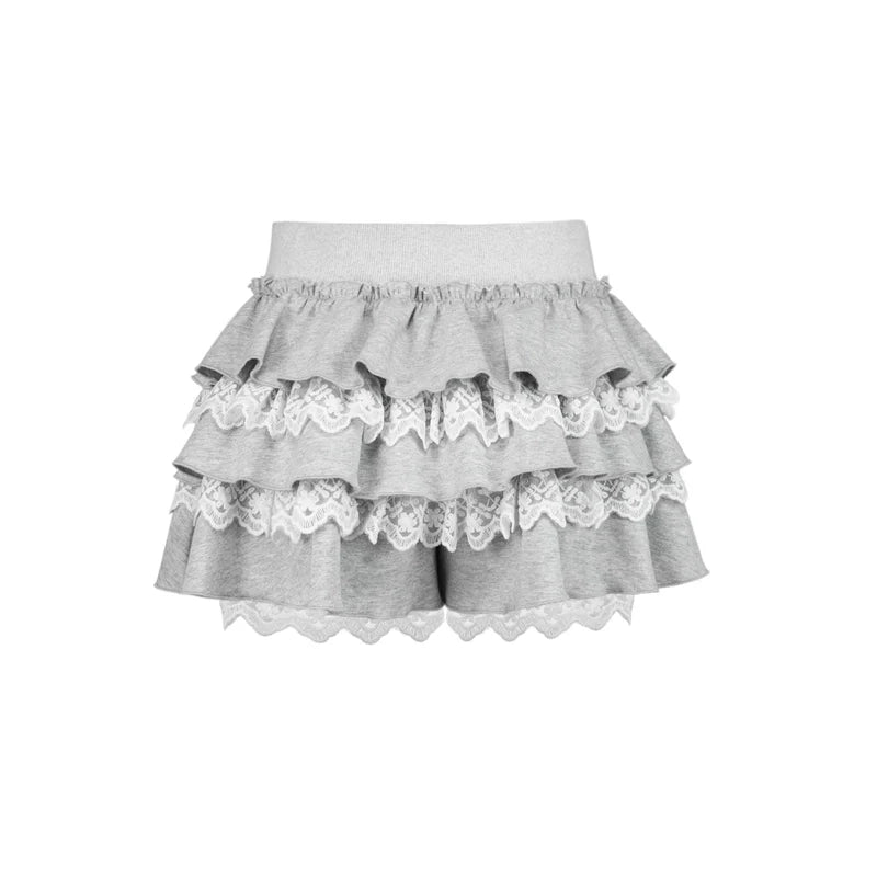 Lace Trim Tiered Ruffle Skort