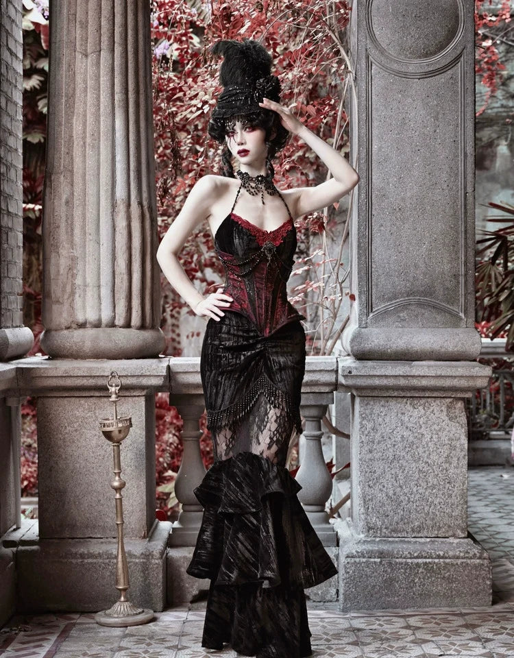 Black Lace Ruffle Mermaid Skirt
