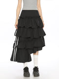 Asymmetric Tiered Ribbon Midi Skirt