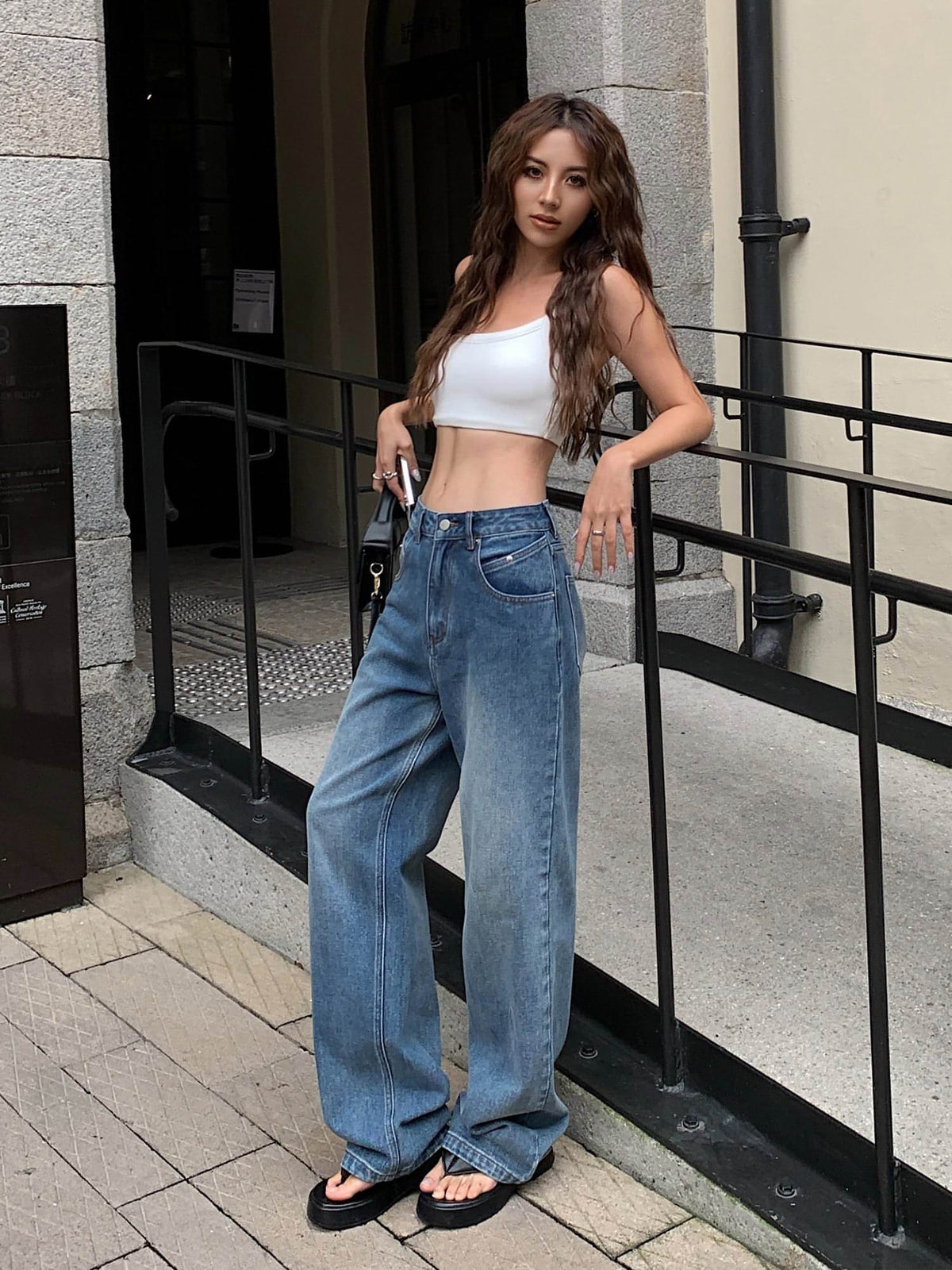 High-Waist Loose Wide-Leg Denim Jeans