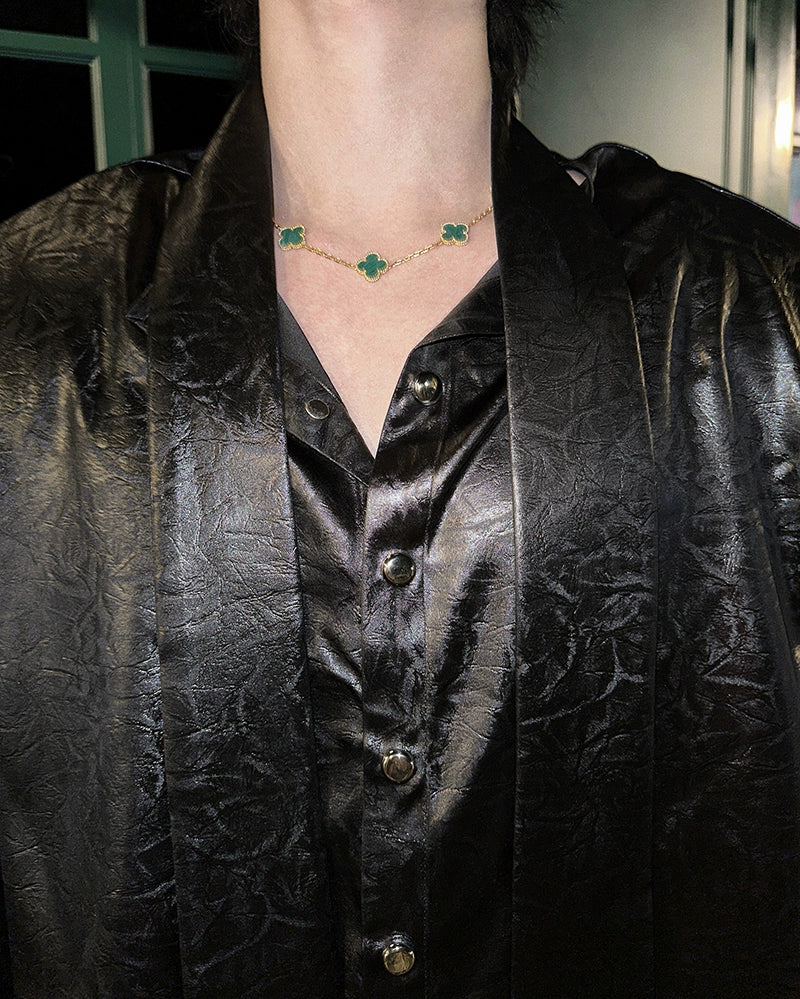 Glossy Tie Neck Shirt