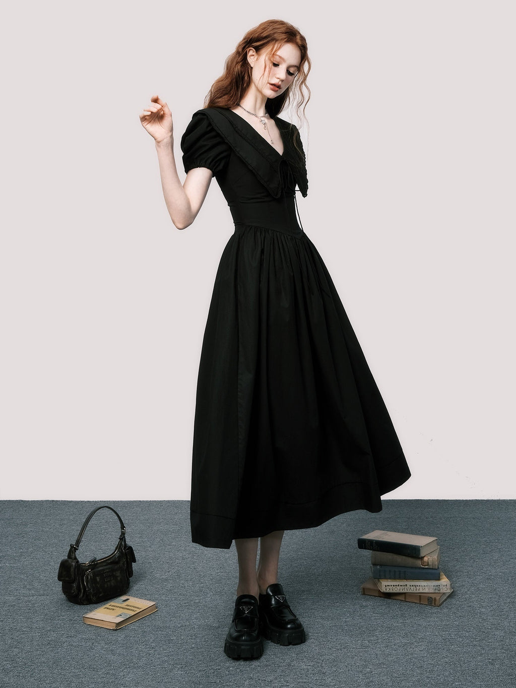 Elegant V-Neck Puff Sleeve Little Black Dress