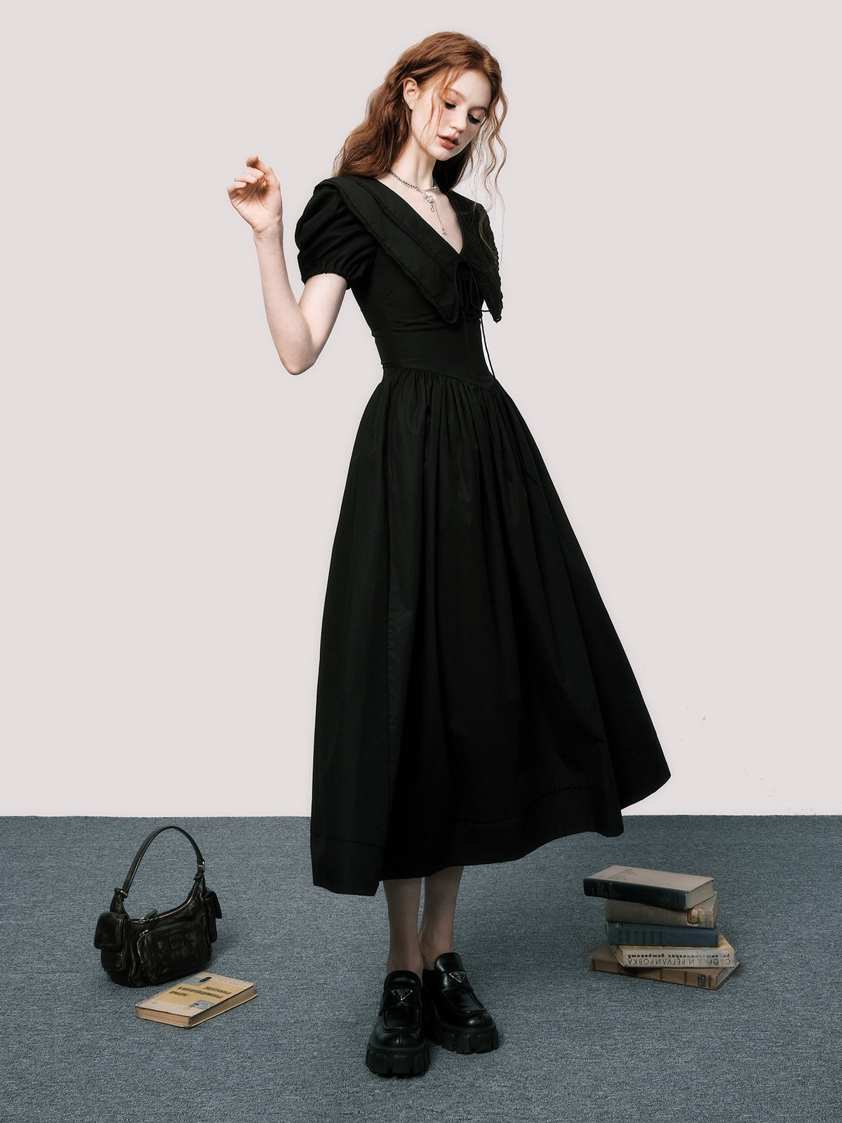 Elegant V-Neck Puff Sleeve Little Black Dress