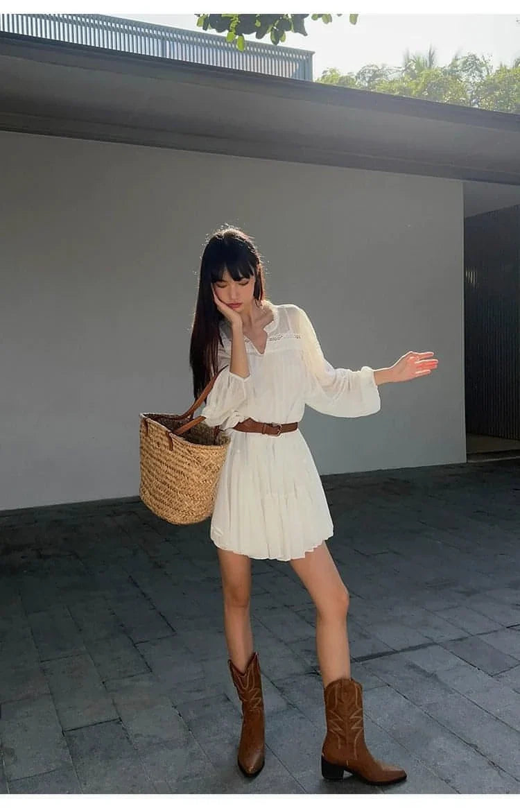 French-Style Ruffle Mini Shirt Dress