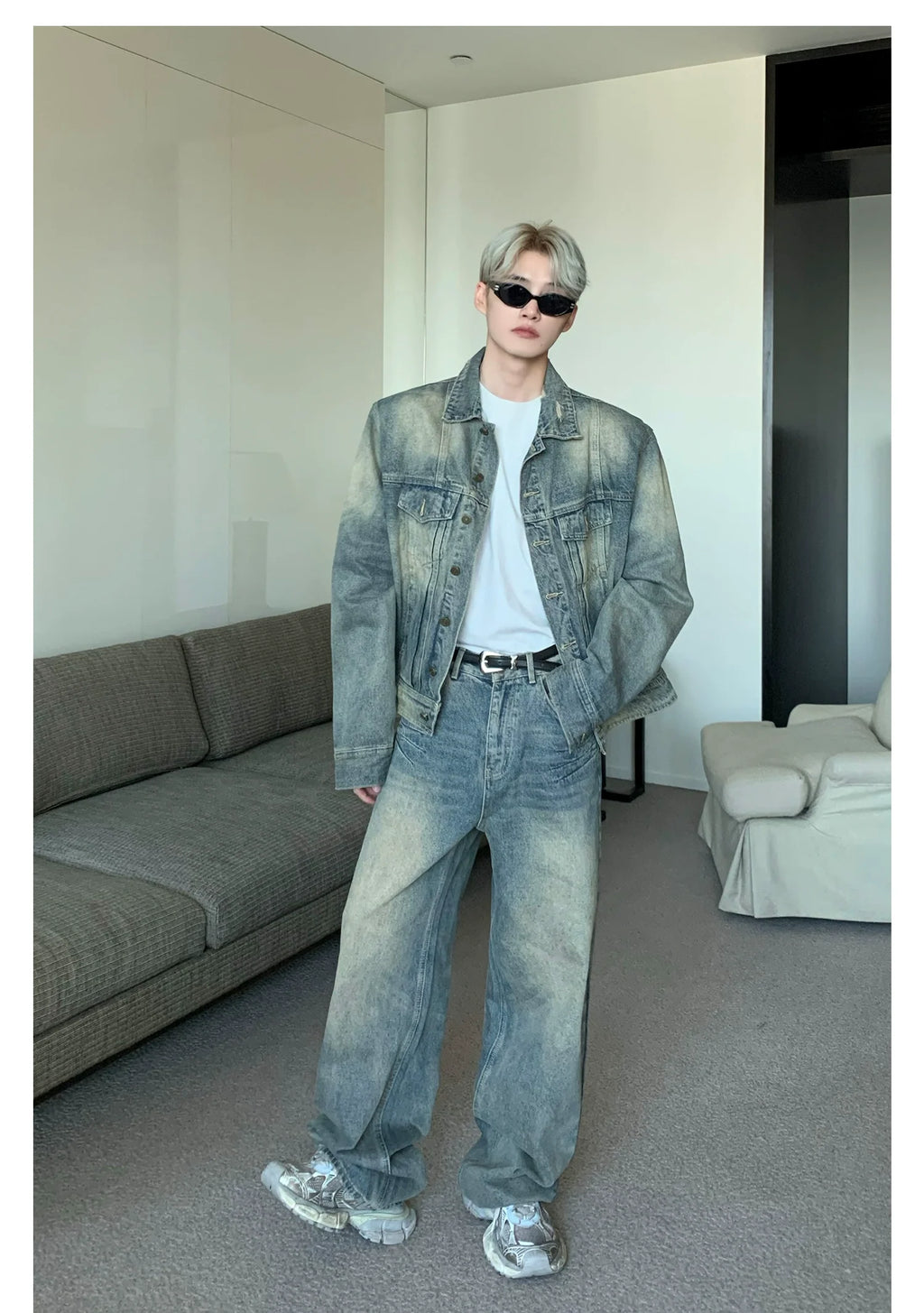 Distressed Vintage Wash Denim Set