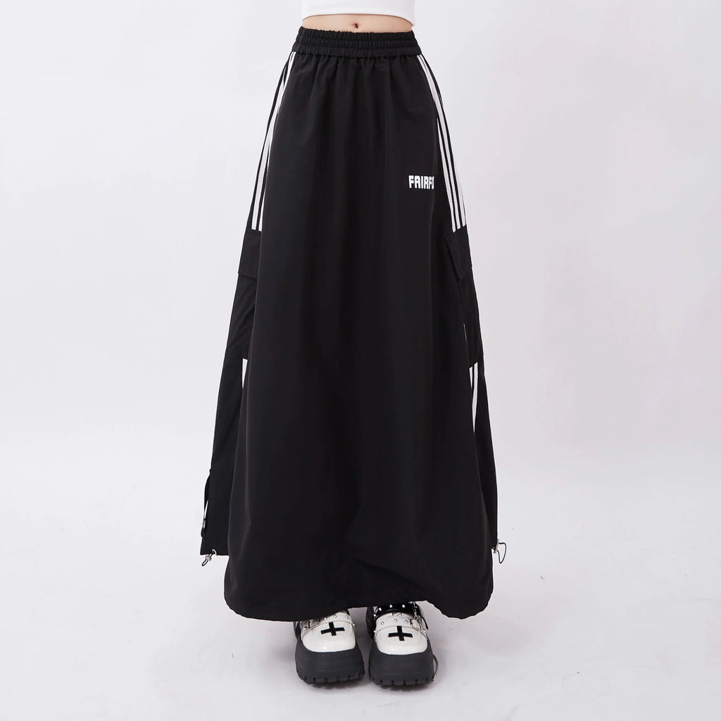 Black Maxi Skirt with White Stripes