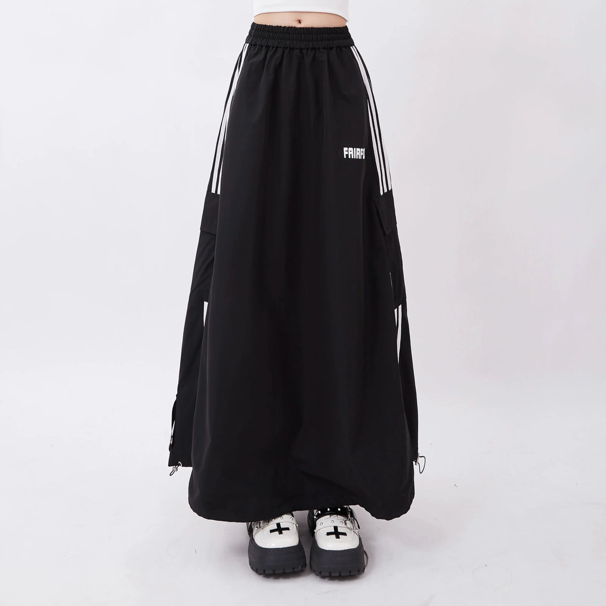 Black Maxi Skirt with White Stripes