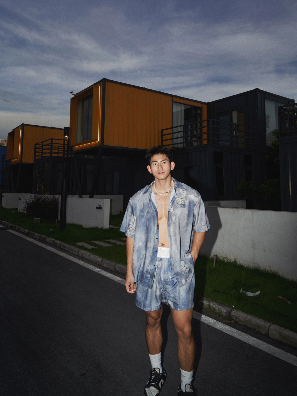 Distressed Denim Button Down Shirt
