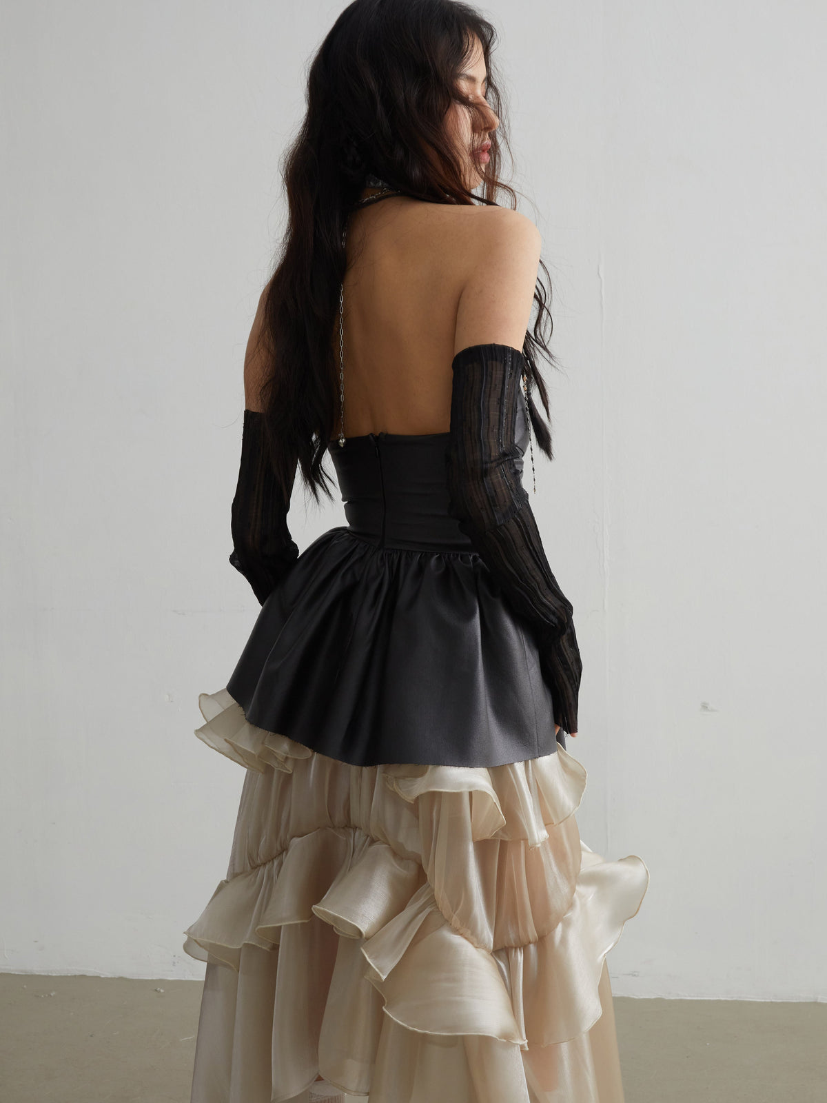 Elegant Ruffled Matte Pu Leather Crop Top
