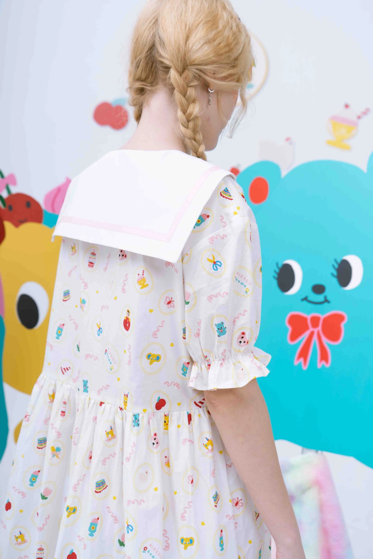 Sweet Milkshake Print Ruffle Babydoll Dress
