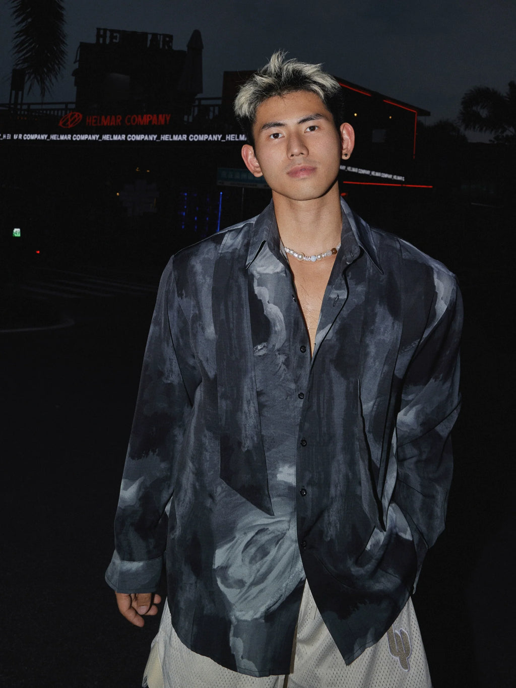 Abstract Satin Oversized Shirt