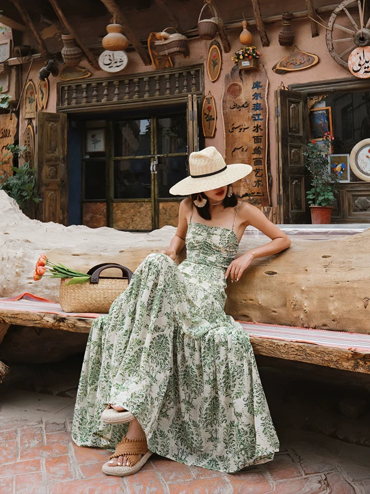 Green Floral Print Maxi Dress