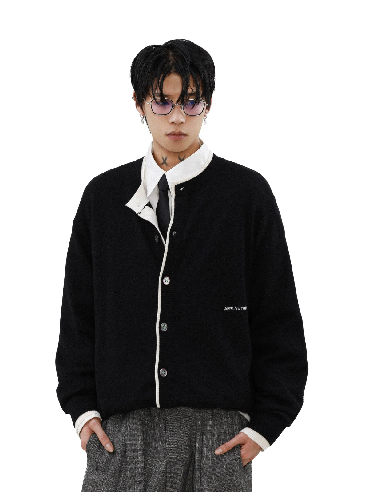 Ink Edge Contrast Knit Cardigan
