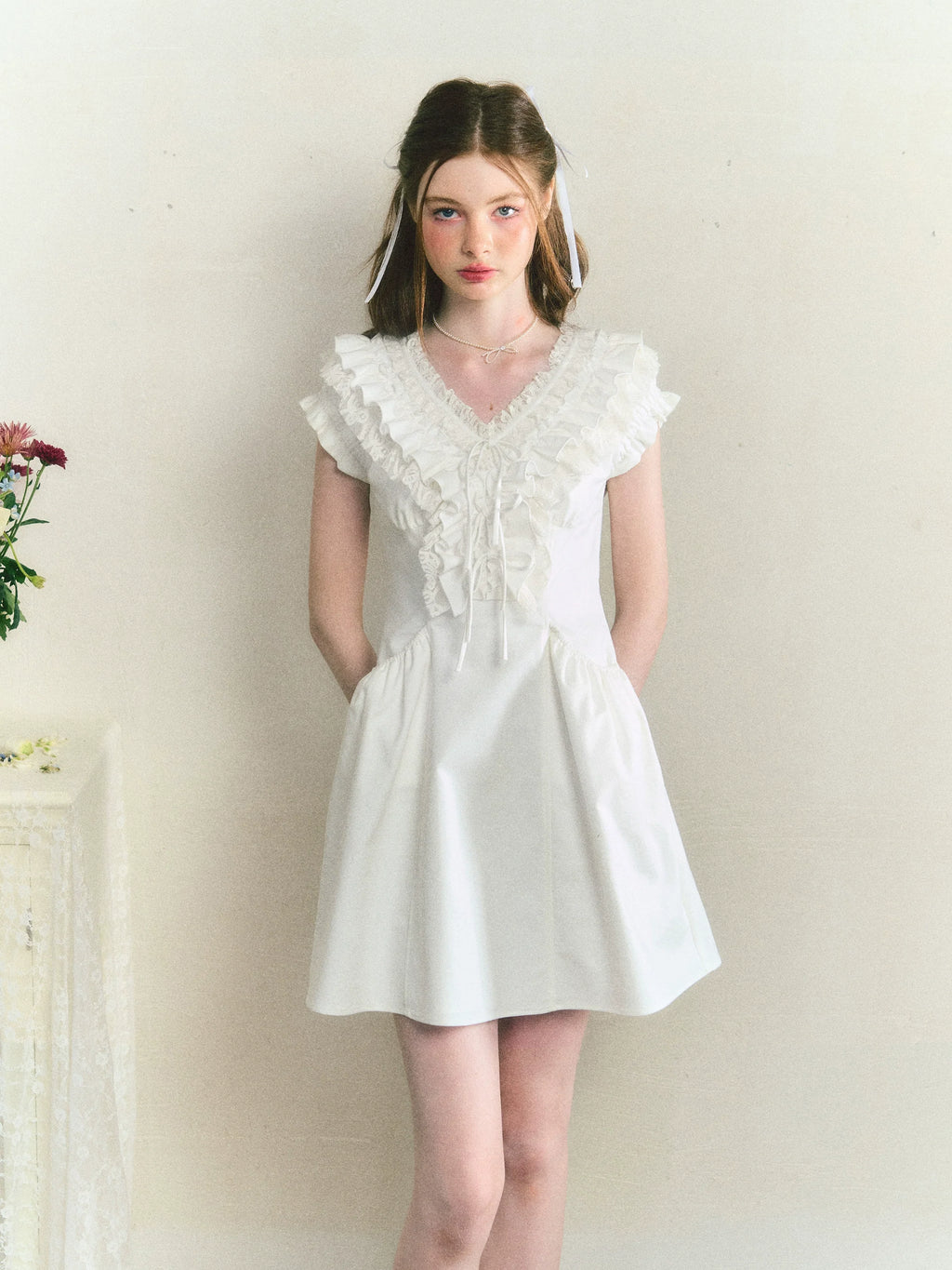 White Ruffle Victorian Cotton Summer Dress