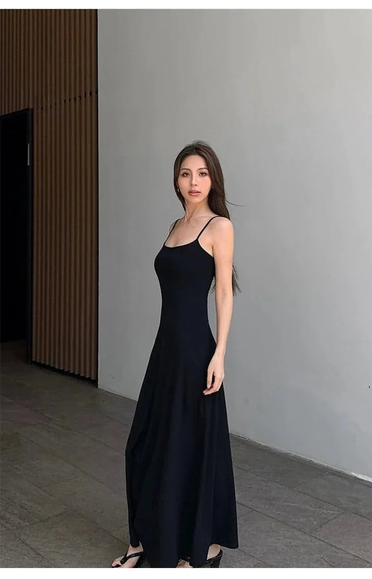 Black Spaghetti-Strap Maxi Dress