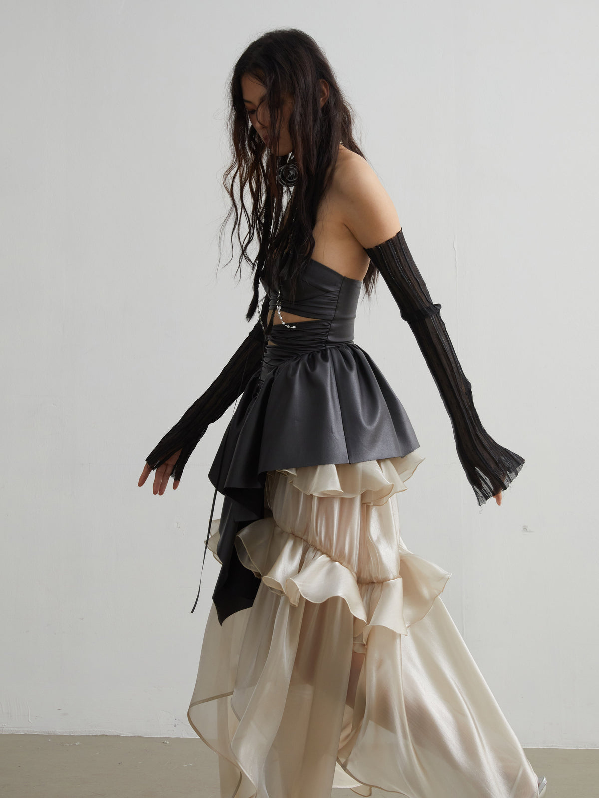 Elegant Ruffled Matte Pu Leather Crop Top