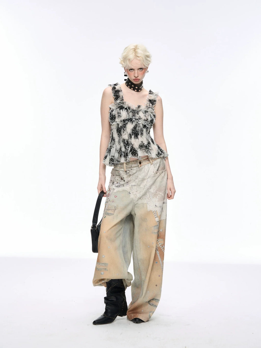 Artisan Distressed Painted Wide-Leg Jeans