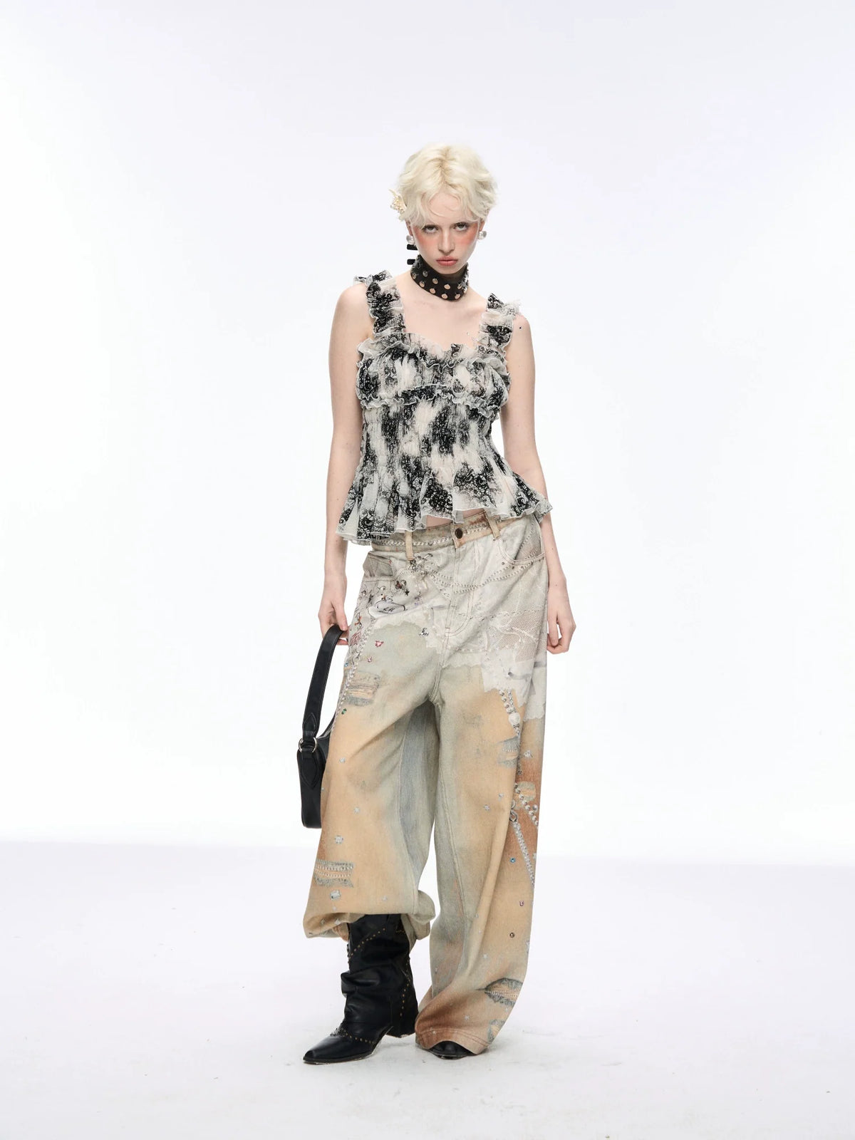 Artisan Distressed Painted Wide-Leg Jeans