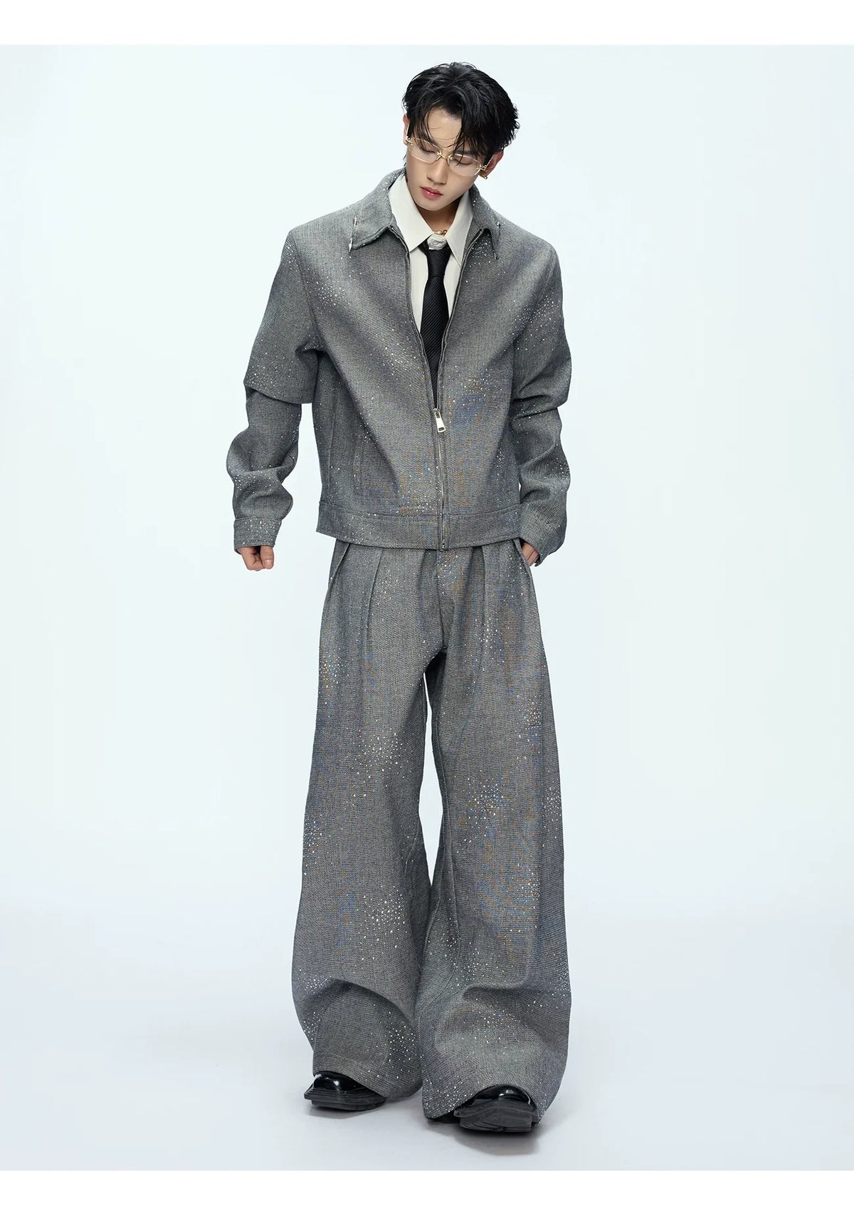 Glitter Zip-Up Jacket and Pants Setup