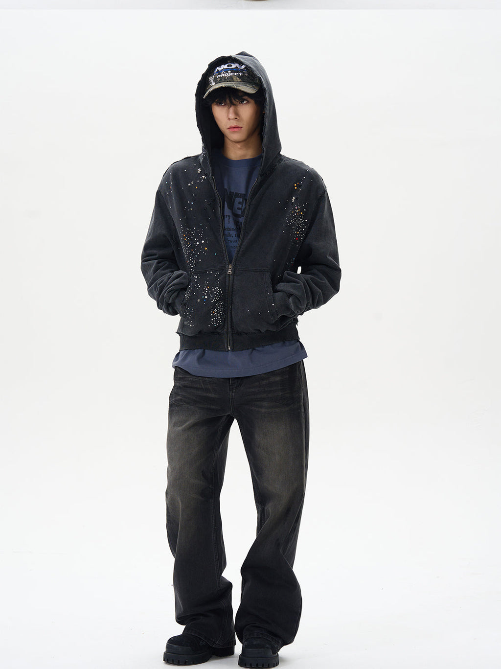 Washed Black Straight Loose Jeans