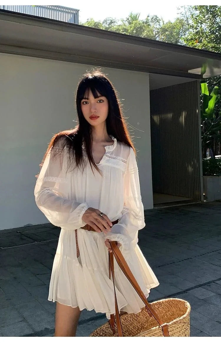 French-Style Ruffle Mini Shirt Dress