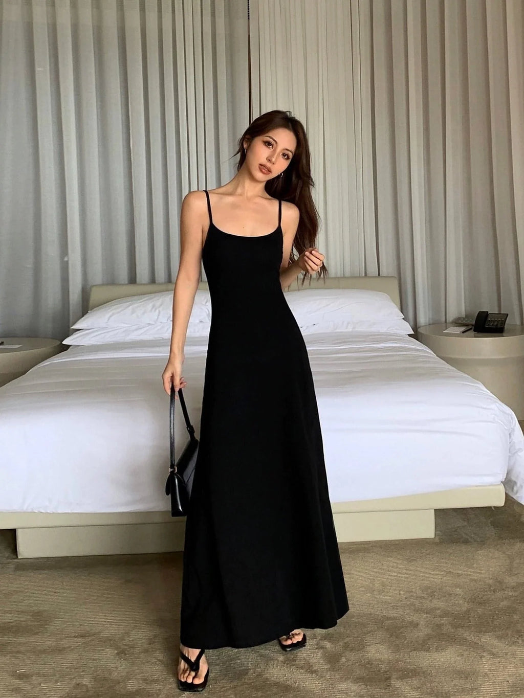 Black Spaghetti-Strap Maxi Dress