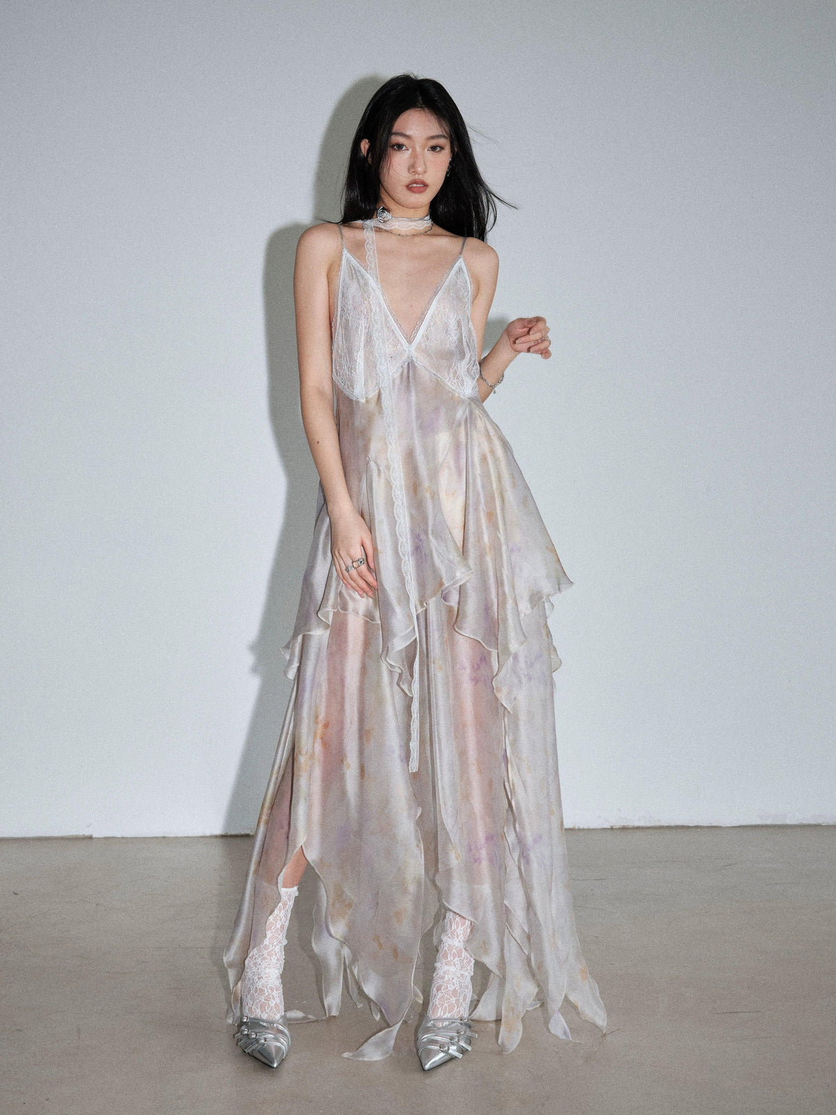 Ivory Layered Chiffon Slip Dress