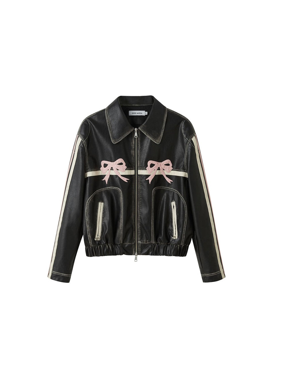 DIDDI MODA Bow-Detail Colorblock Faux-Leather Jacket
