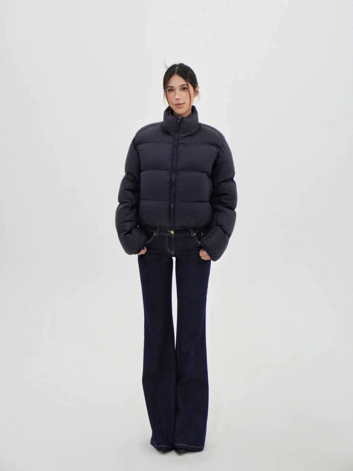 Dark Wash Contrast Stitch Flares Jeans