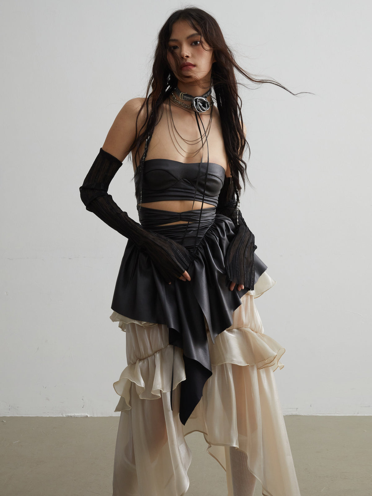 Elegant Ruffled Matte Pu Leather Crop Top