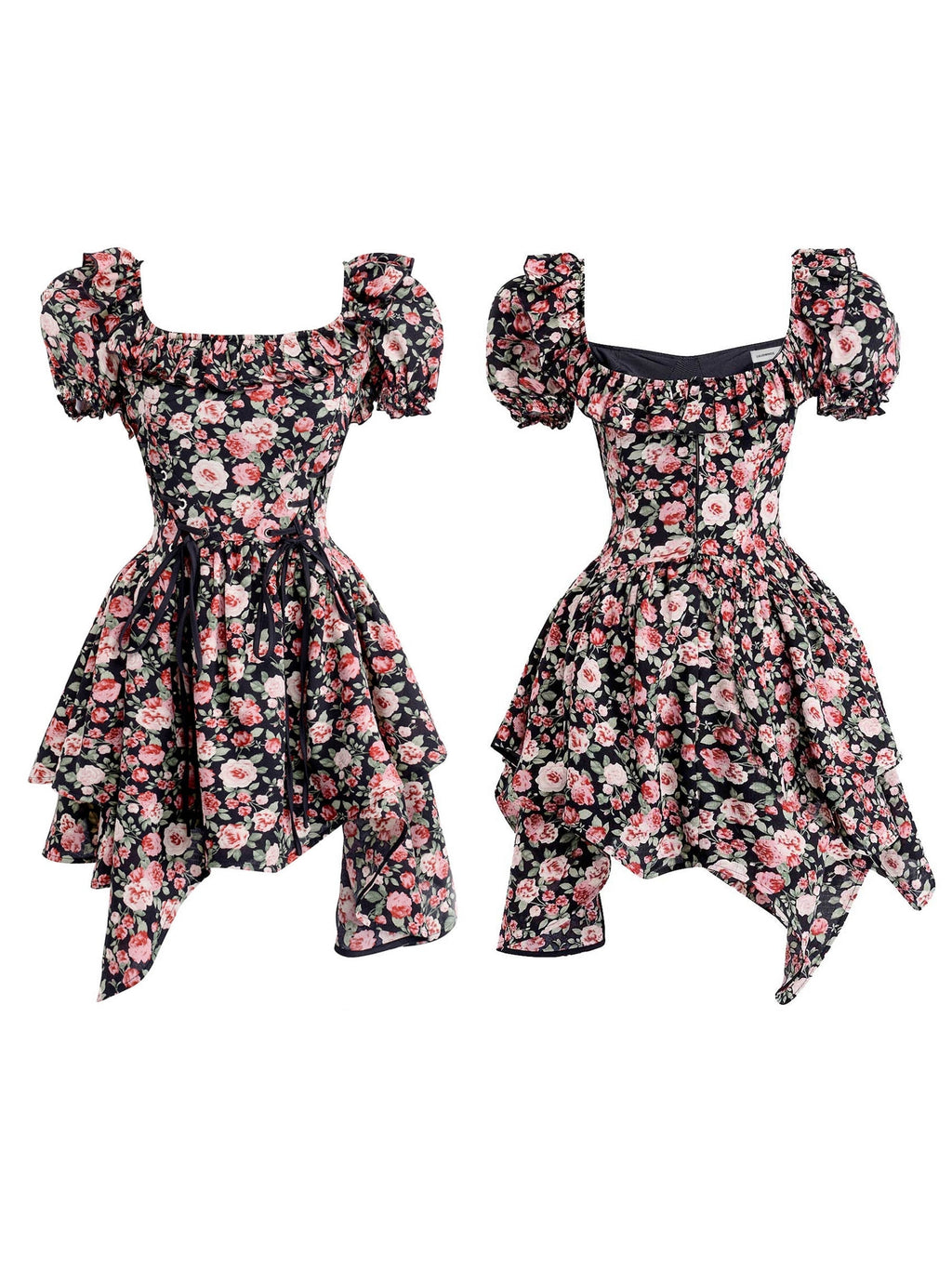 Blossom Noir Puff-Sleeve Dress
