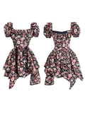 Blossom Noir Puff-Sleeve Dress