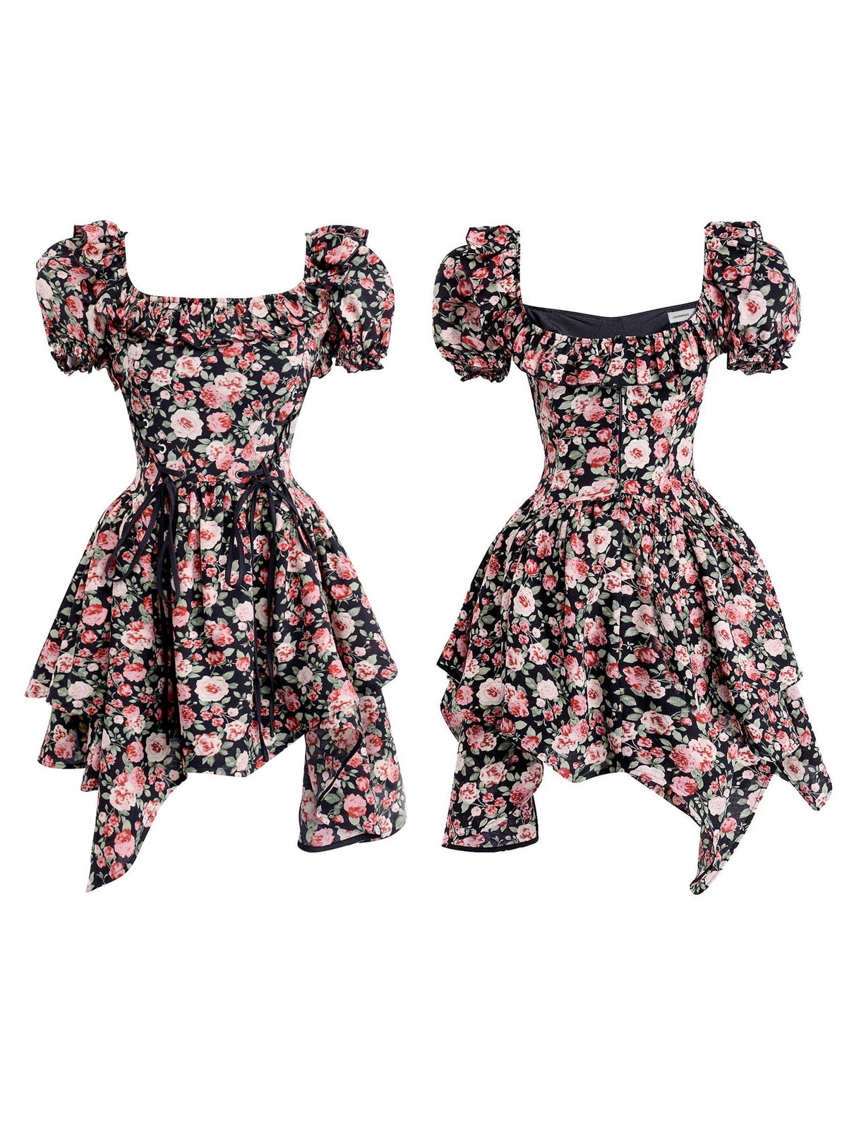 Blossom Noir Puff-Sleeve Dress